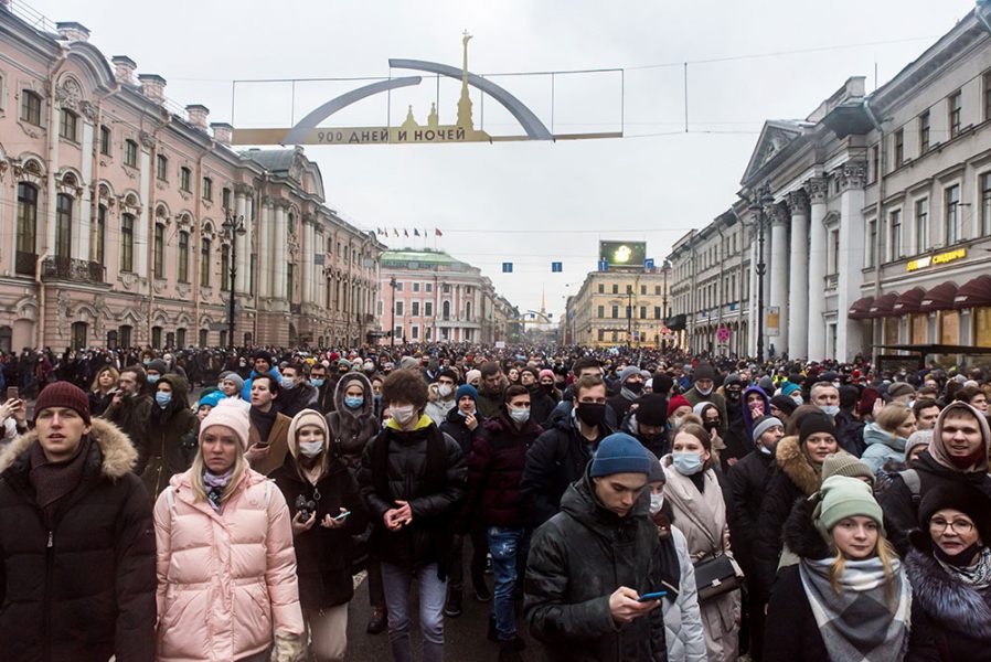 Protesti podrške Navaljnom, Nevski prospekt, Sankt Peterburg, 24. januar 2021, foto: Okras/Wikimedia Commons